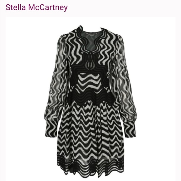 Stella McCartney Monochrome Wave Long Sleeve Dress